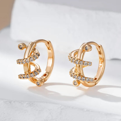 Wbmqda New Fashion Design Snake Wrap Hoop Earrings For Women 585 Rose Gold Color Sparkling Natural Zircon Trendy Jewelry Gift