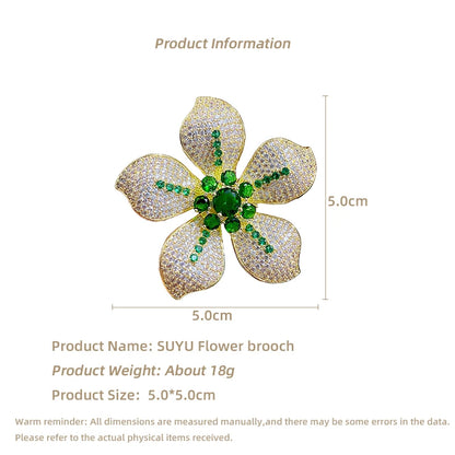 SUYU Fashion Flower Green Cubic Zirconia Atmosphere Versatile Personalized Sunflower Clothing Accessories Brooch