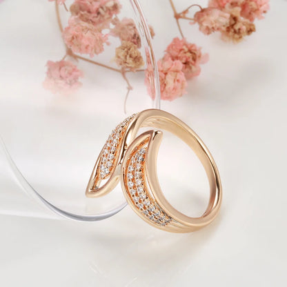 Wbmqda Elegant 585 Rose Gold Color Geometric Natural Zircon Ring For Women New Fashion Creative Design Daily Match Fine Jewelry