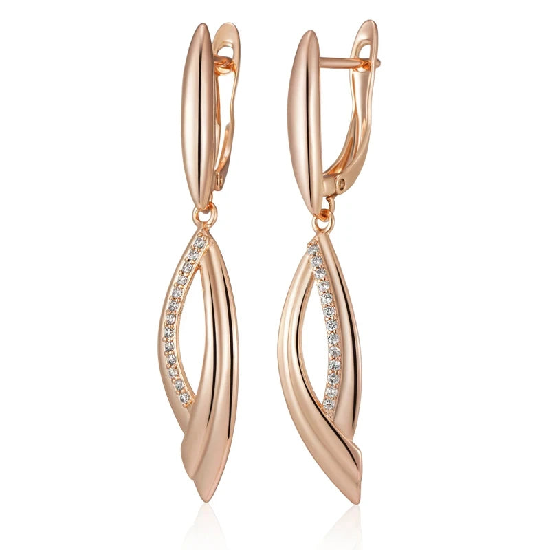 Wbmqda Simple Eleangt Long Drop Earrings For Women 585 Rose Gold Color With Natural Zircon  Wedding Party Fashion Dubai Jewelry