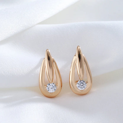 Wbmqda Hot Zircon English Earrings For Women 585 Rose Gold Color Simple Fashion Korean Jewelry High Quality Daily Accessories