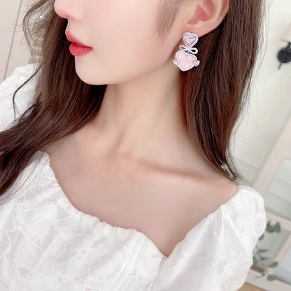 SUYU New Fashionable And Personalized Earrings Light Luxury Pink Bow Sweet Love Earrings