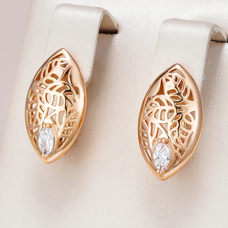 Wbmqda Hot 585 Rose Gold Color Hollow Glossy Design Natural Zircon English Earrings For Women Classic Daily Match Fine Jewelry