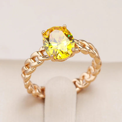 Kienl Fashion 585 Rose Gold Color Yellow Natural Zircon Big Ring for Women Wedding Bridal Rings High Quality Daily Jewelry