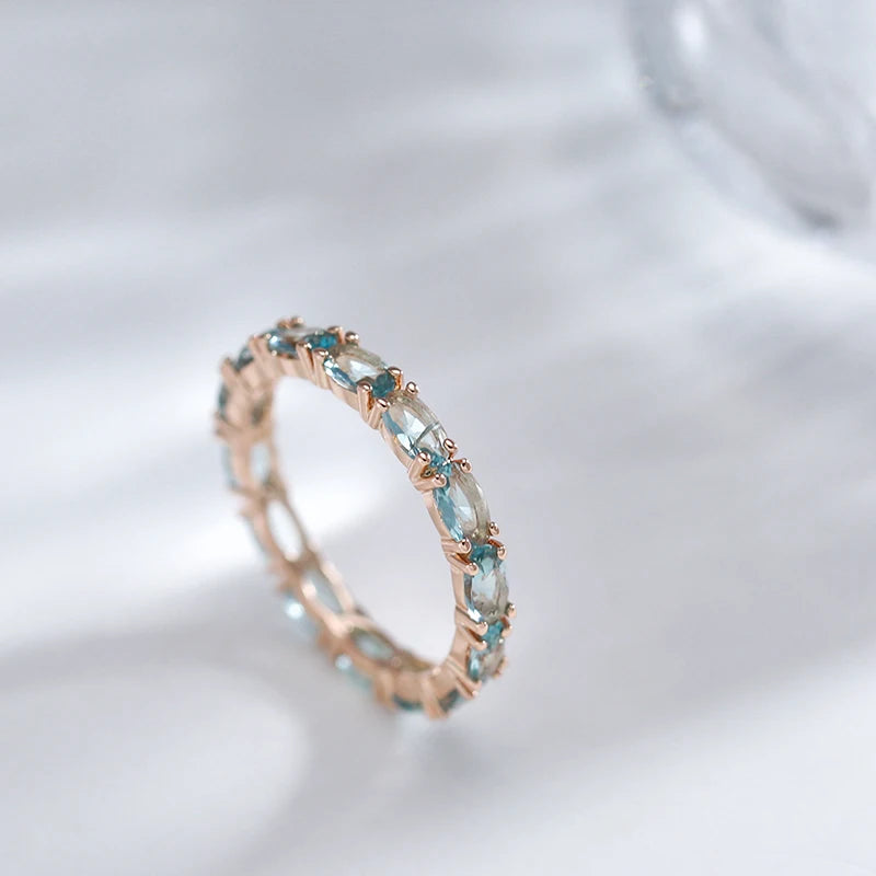 Wbmqda Full Light Blue Natural Zircon Ring For Women 585 Rose Gold Color Wedding Party Accessories 2023 Trendy Crystal Jewelry