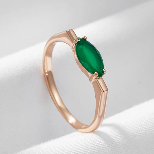 Wbmqda Elegant Simple Emerald Ring For Women 585 Rose Gold Color Oval Green Natural Zircon Setting Wedding Banquet Fine Jewelry