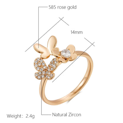 Wbmqda Unique Butterfly Rings For Women 585 Rose Gold Color With White Natural Zircon Fashion Korean Jewelry 2023 Trending