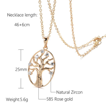 Wbmqda Fashion Oval Hollow Life Tree Pendant And Necklace For Women 585 Rose Gold Color Fine Zircon Neck Chain Jewelry Gifts