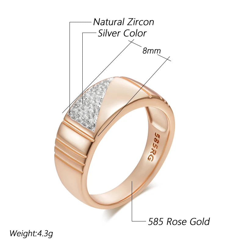 Kinel Full Shiny Natural Zircon Square Wide Rings for Women Men Fashion 585 Rose Gold Silver Color Mix Ethnic Daily Fine Jewelry