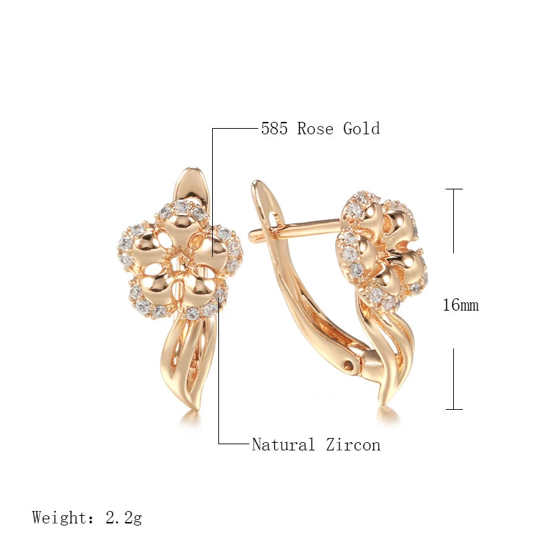 Wbmqda Luxury Crystal Flower Pendant 585 Rose Gold Color Natural Zircon Drop Earrings For Women Daily Fine Jewelry Accessories