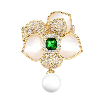 SUYU Simulation Fritillaria Camellia brooch Copper Micro-embedded Flower Imitation Pearl Brooc