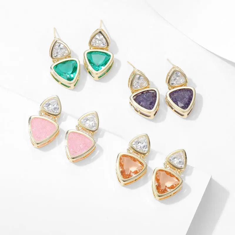 SUYU 2024 New Luxury Designer's Unique Style Earrings Geometric Triangle Ice Cracked Zircon Earrings Fashion Jewelry