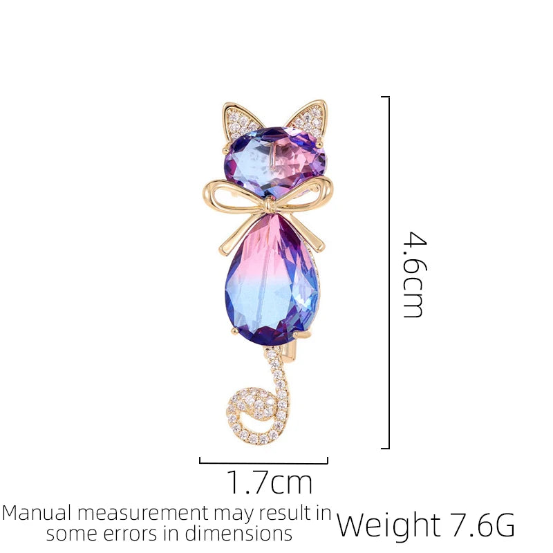 SUYU Small And Luxurious Clothing Accessories Multi-Purpose Fixed Clothing Pins Dreamy Gradient Color Zircon Cute Cat Brooch