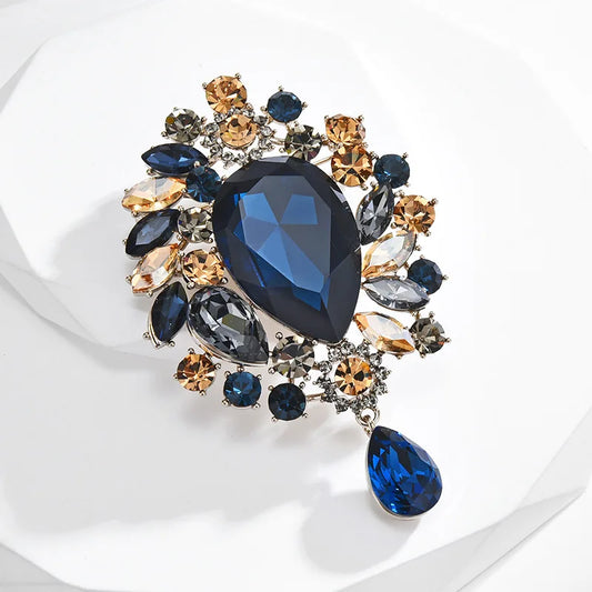 SUYU Vintage Blue Cubic Zirconia Brooch Large Women's Suit Pin Button Coat Corsage Decorative Accessories