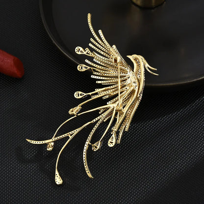 SUYU New Chinese Style Copper Micro Inlaid Cubic Zirconia Color Phoenix Brooch Luxury Pin Coat Accessories Gift