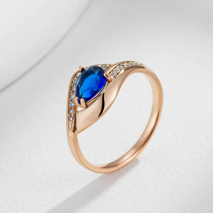 Wbmqda Luxury Geometric Blue Natural Zircon Ring For Women 585 Rose Gold Color Retro Ethnic Wedding Party Jewelry Accessories