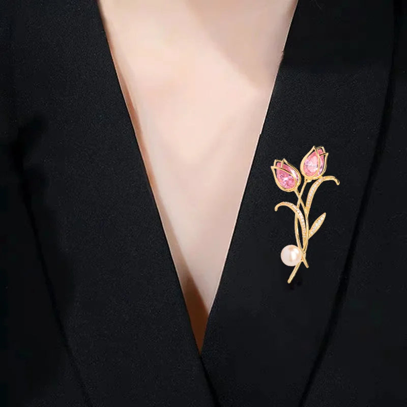 SUYU Spring New Design Women's Light Luxury Tulip Brooch Simulation Pearl Breast Flower Accessories Pins Fashion Jewelry