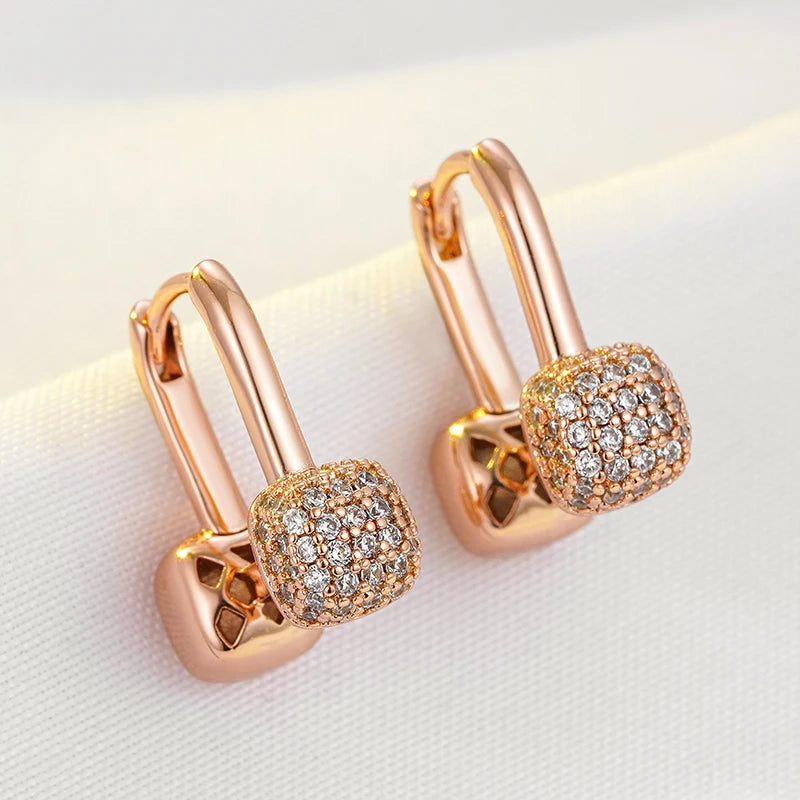 Wbmqda Unusual Personalized Headphone Pendant 585 Rose Gold Color Natural Zircon Earrings For Women Daily Matching Fine Jewelry