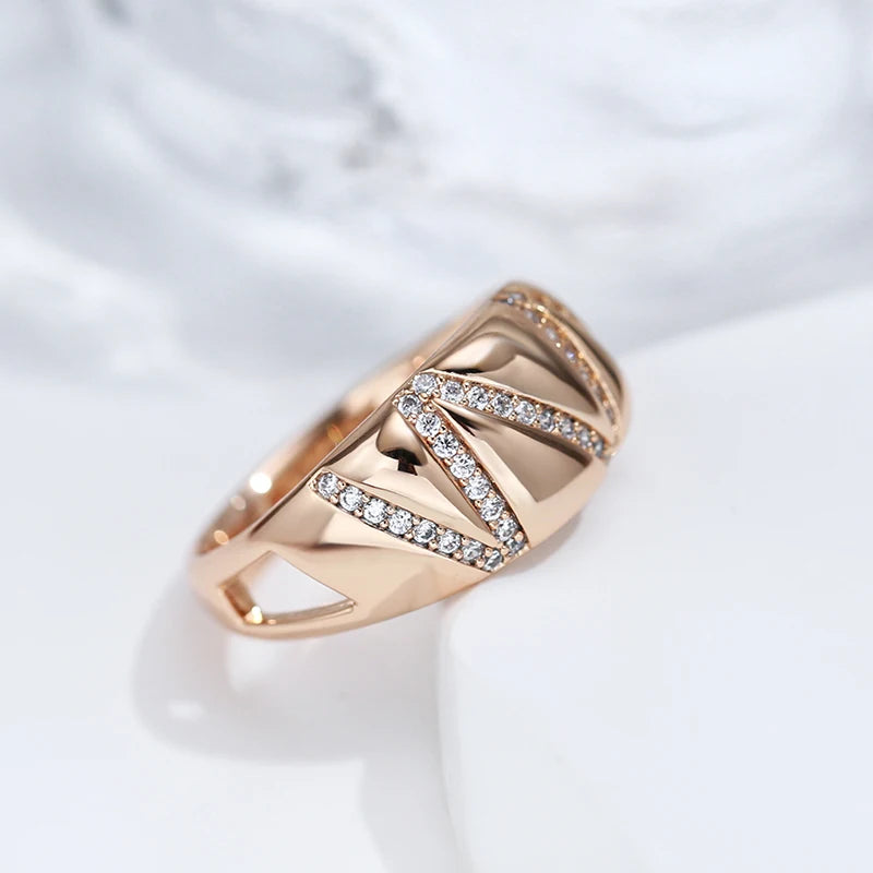 Wbmqda Trendy Simple 585 Rose Gold Color Geometric line Natural Zircon Rings For Women High Quality Daily Matching Fine Jewelry