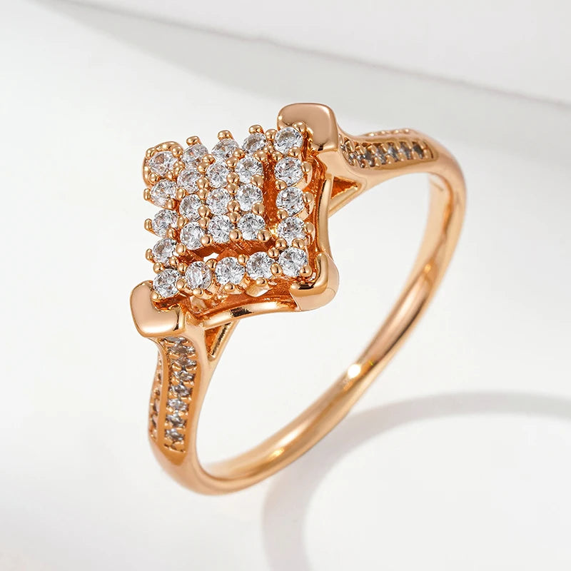 Wbmqda Sparkling Full Zircon Ring For Women 585 Rose Gold Color Luxury Fashion Bride Wedding Fine Jewelry Accessories