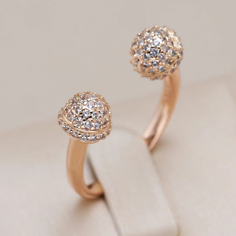 Kinel Luxury Full Shiny Natural Zircon Open Ring for Women Fashion 585 Rose Gold Color Daily Fine Jewelry