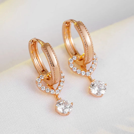 Wbmqda Luxury Fashion Love Shape CZ Dangle Earrings For Women 585 Rose Gold Color Romantic Sparkling Zircon Fine Jewelry Gift