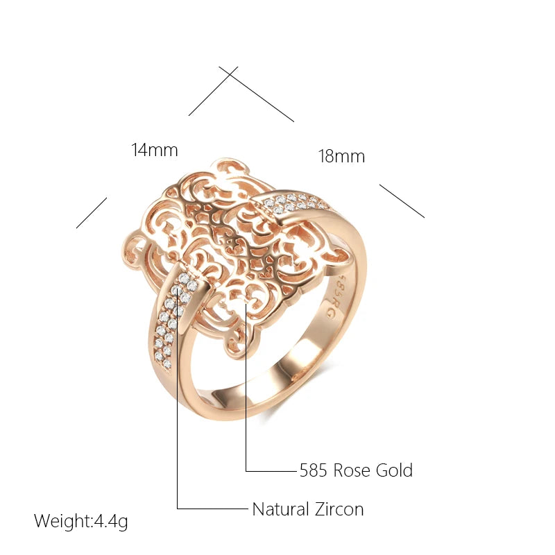 Wbmqda Luxury Unique Hollow Wide Face Ring For Women 585 Rose Gold Silver Color With White Natural Zircon Ethnic Wedding Jewelry