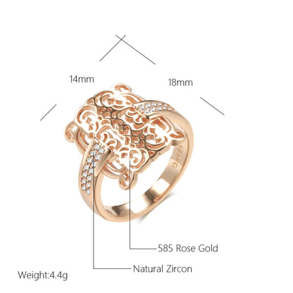 Wbmqda Luxury Unique Hollow Wide Face Ring For Women 585 Rose Gold Silver Color With White Natural Zircon Ethnic Wedding Jewelry