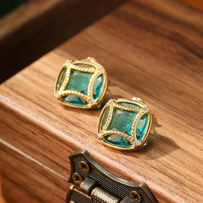 SUYU Small And Luxurious Earrings With A Design Sense Of Inlaid Glass And Ethnic Style Earrings For Women