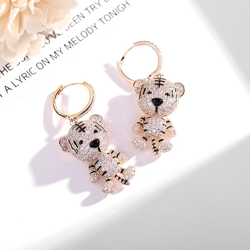 Cute Twelve Zodiac Creativity Earrings Inlaid With Cubic Zirconia Fashionable And Personalized Little Tiger Earrings