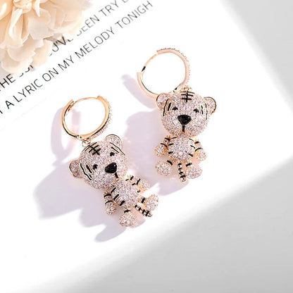 Cute Twelve Zodiac Creativity Earrings Inlaid With Cubic Zirconia Fashionable And Personalized Little Tiger Earrings