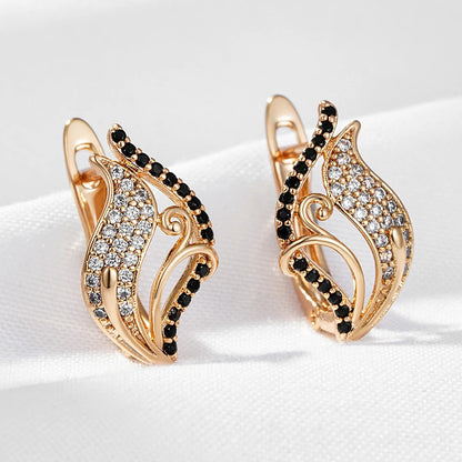 Wbmqda Luxury Elegant Black White Natural Zircon Drop Earrings For Women 585 Rose Gold Color High Quality Daily Fine Jewelry