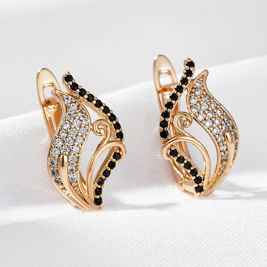 Wbmqda Luxury Elegant Black White Natural Zircon Drop Earrings For Women 585 Rose Gold Color High Quality Daily Fine Jewelry