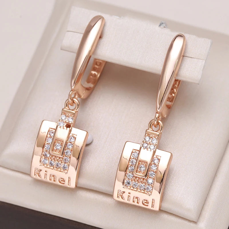 Hot Kinel Glossy Dangle Earrings 585 Rose Gold Simple Square Natural Zircon Earrings For Women High Quality Daily Fine Jewelry