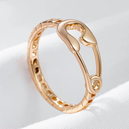 Wbmqda Unique Pin Shape Metal Ring For Women 585 Rose Gold Color Simple Fashion Jewelry Accessories 2023 Trending