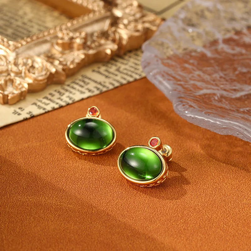 Jewelry Fashion Ladies Luxury Design Oval Green Earrings Vintage Earrings Elegant Suitable For Festival Gifts Daily Accessories