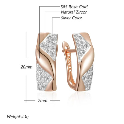 Wbmqda Luxury Square Zircon Earrings For Women 585 Rose Gold Silver Color Crossed Fashion Creative Jewelry Accessories