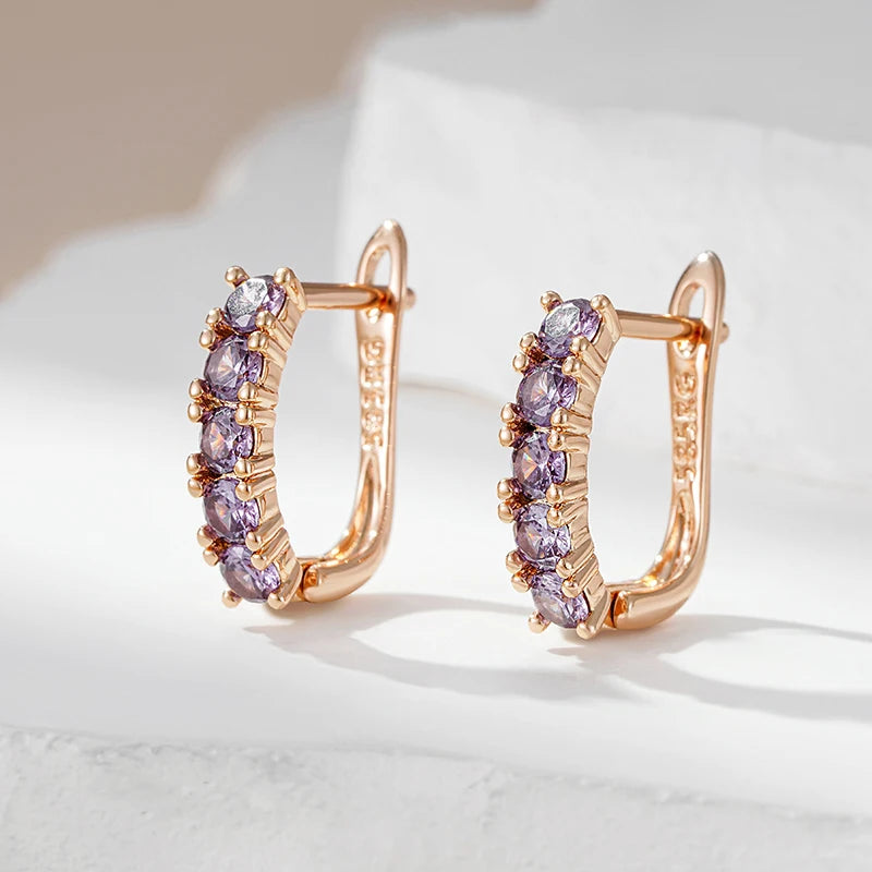 Wbmqda Purple Natural Zircon Round Cut Drop Earrings for Women 585 Rose Gold Color Luxury Fashion Daily Matching Fine Jewelry