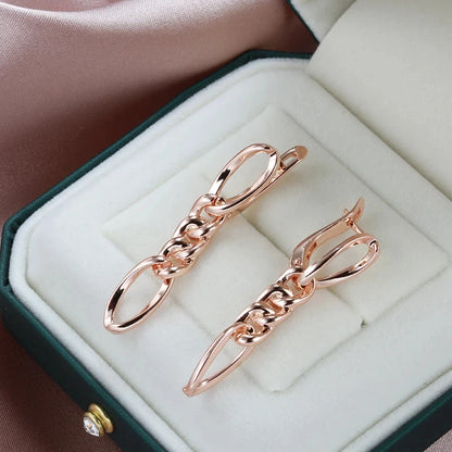 Wbmqda Glossy Chain Long Drop Earrings For Women 585 Rose Gold Color Simple Fashion Daily Matching Fine Jewelry Accessories