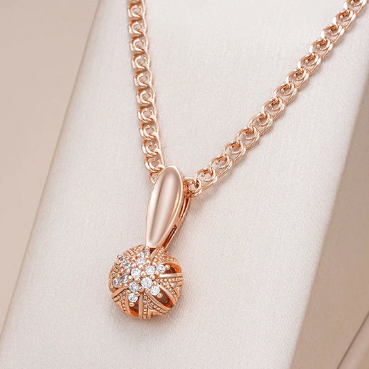 Kinel Unique Crystal Flower Pendant Necklace For Women Luxury 585 Rose Gold Color Natural Zircon Accessories Vintage Jewelry