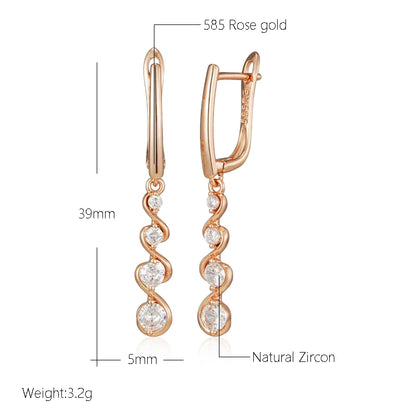 Wbmqda New Fashion 585 Rose Gold Color Natural Zircon Long Drop Earring For Women Luxury Trendy Bride Wedding Party Fine Jewelry