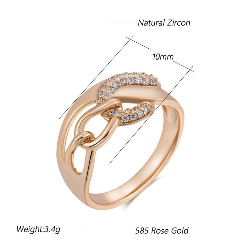 Kinel New 585 Rose Gold Color Big Rings for Women Unique Shiny Natural Zircon Accessories Modern Wedding Party Daily Jewelry