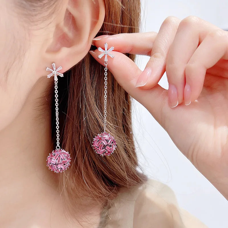 SUYU New Women's Personalized Color Design Women's Fashion Long Earrings Luxury Hollow Round Ball Earrings Festival Gift