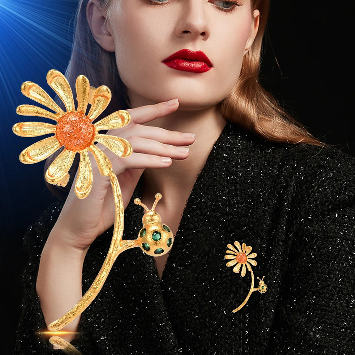 SUYU Autumn New Festival Sunflower Blossoming Ladybug Women's Light Luxury Brooch Forest Series Pin Accessories