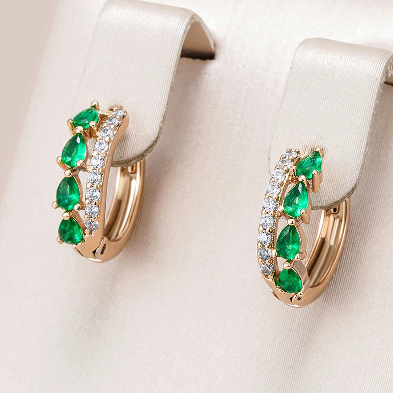 Wbmqda Fashion Green Natural Zircon Hoop Earrings For Women 585 Rose Gold Color High Quality Daily Party Fine Jewelry Gifts