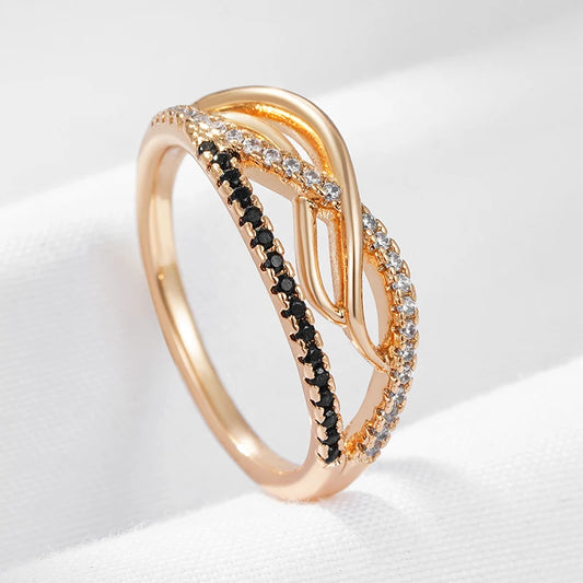 Wbmqda Luxury Black White Zircon Ring For Women 585 Rose Gold Color Retro Gothic Accessories High Quality Daily Fine Jewelry