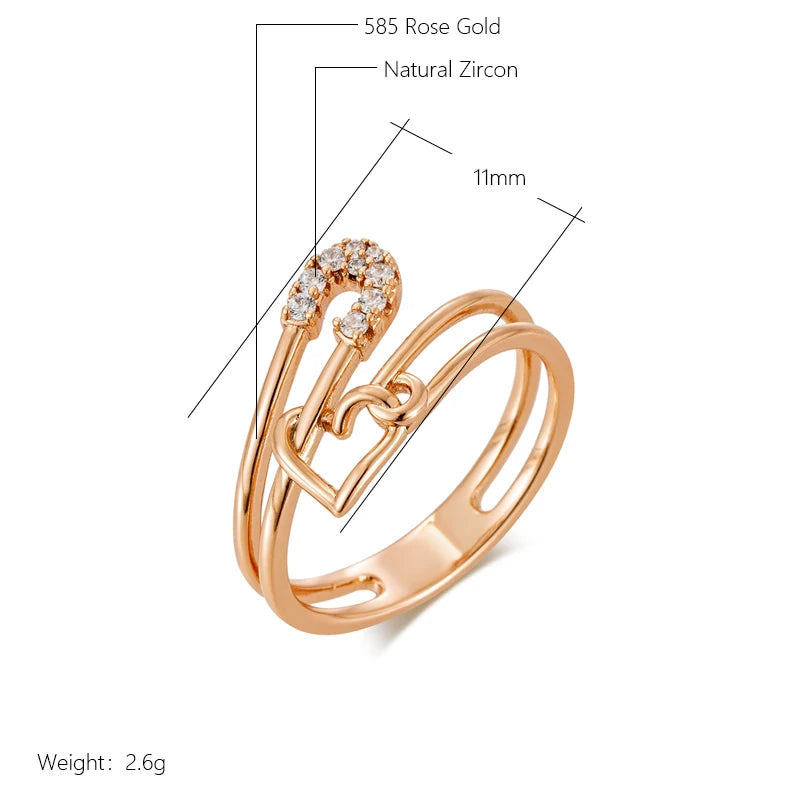 Wbmqda New Fashion 585 Rose Gold Color Unusual Pin Heart Shape Zircon Ring For Women Daily Matching Trendy Jewelry Accessories