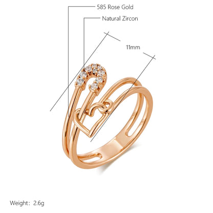 Wbmqda New Fashion 585 Rose Gold Color Unusual Pin Heart Shape Zircon Ring For Women Daily Matching Trendy Jewelry Accessories