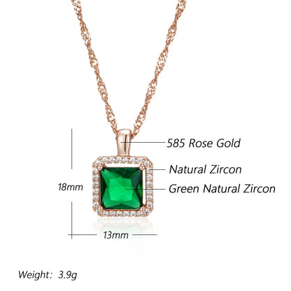 Wbmqda Square Green Stone Pendant And Necklace For Women 585 Rose Gold Color Luxury Zircon Jewelry Accessories