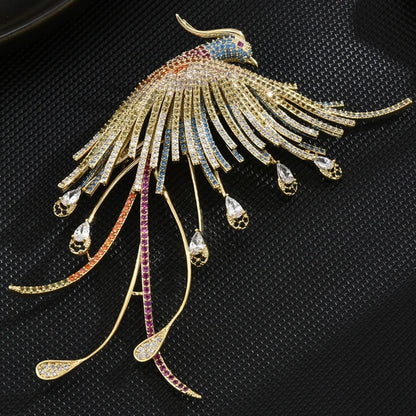 SUYU New Chinese Style Copper Micro Inlaid Cubic Zirconia Color Phoenix Brooch Luxury Pin Coat Accessories Gift